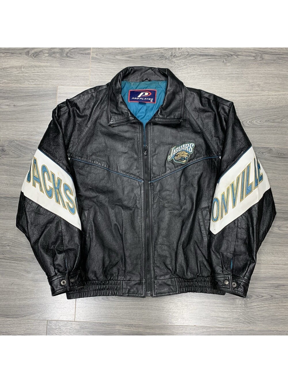 Vintage 90S Pro Player Jacksonville Jaguars Genuine Leather Jacket XL Rare Men’s